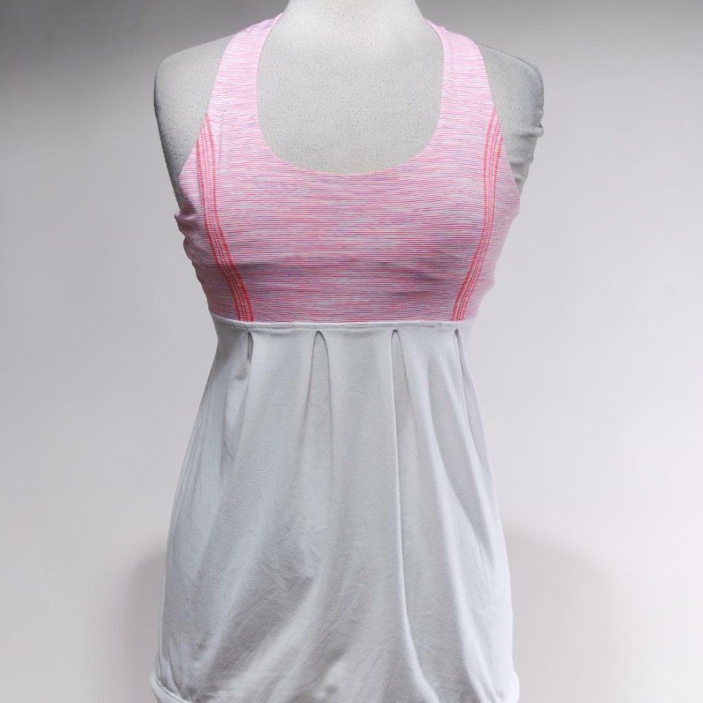 Lululemon Athletica Pink White Pleated Yoga Fitness Workout Tank Top Sz 6